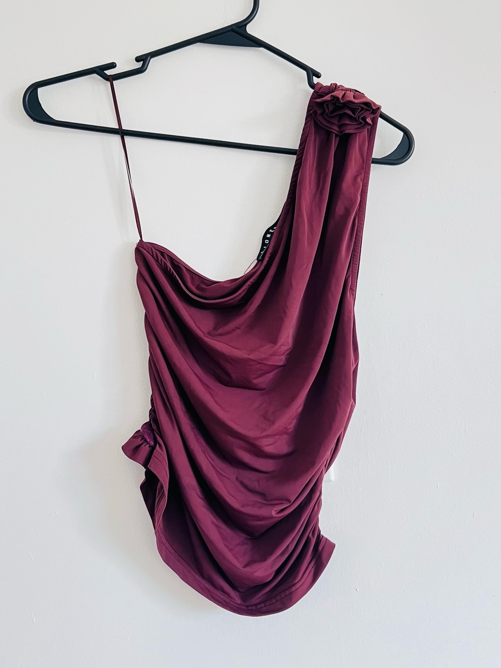 Y2K Brown One Shoulder Rosette Draped Top Medium